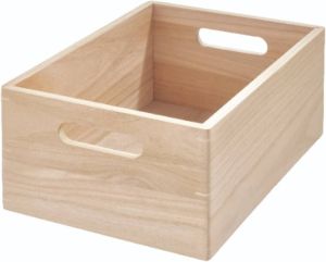 IDesign Opbergbox met Handgrepen 25.5 x 38 x 15 cm Paulownia Hout Beige | The Home Edit
