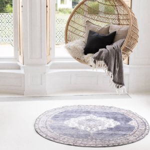 Interieur05 Vintage Vloerkleed Rond Blauw Senna 190 Ø (L)