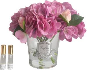 InteriorScent nl Geurbloemen Hortensia en Rozen Pink in glazen vaas Cote Noire (LHRB04)