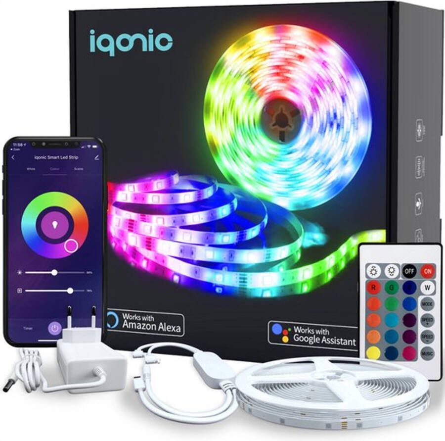 Iqonic Smart Led Strip 10 Meter WiFi Lights RGB Verlichting Zelfklevend Met App en Afstandsbediening