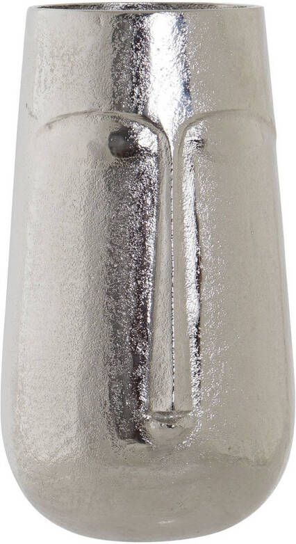 Items Bloemenvaas zilver van aluminium met gezicht 16 x 6 x 28 cm Stijlvolle bloemen of takken vaas voor binnen Vazen