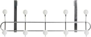 Items Deurhanger kapstok zilver met 10 witte haken knoppen 44 cm Kapstokken