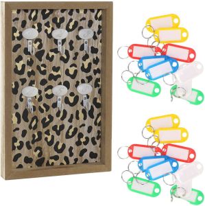 Items Houten sleutelkastje met 20x stuks sleutellabels luipaard print Sleutelkluisjes