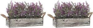 Items Lavendel bloemen kunstplant in bloembak 2x lila paarse bloemen 30 x 12 x 21 cm bloemstukje Kunstplanten