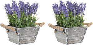Items Lavendel bloemen kunstplant in bloempot 2x paarse bloemen 15 x 20 cm bloemstukje Kunstplanten