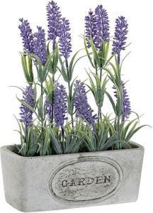 Items Lavendel bloemen kunstplant in bloempot paarse bloemen 19 x 9 x 28 cm bloemstuk Kunstplanten