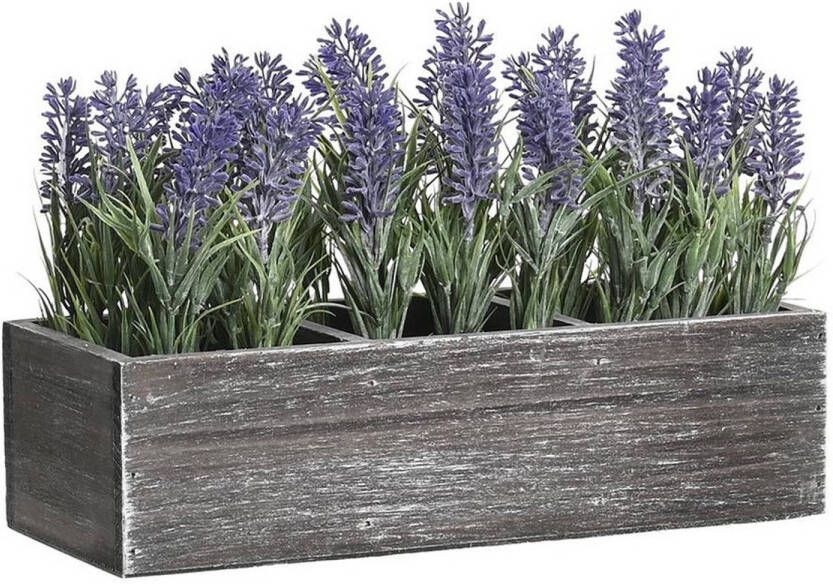 Items Lavendel bloemen kunstplant in houten bloempot paarse bloemen 34 x 14 x 19 cm Kunstplanten