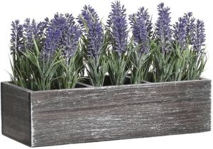 Items Lavendel bloemen kunstplant in bloembak paarse bloemen 34 x 14 x 19 cm bloemstukje Kunstplanten