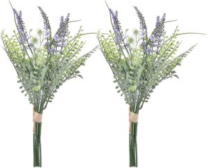 Items Lavendel kunstbloemen 2x bosje met stelen van paarse bloemetjes 14 x 42 cm Kunstplanten