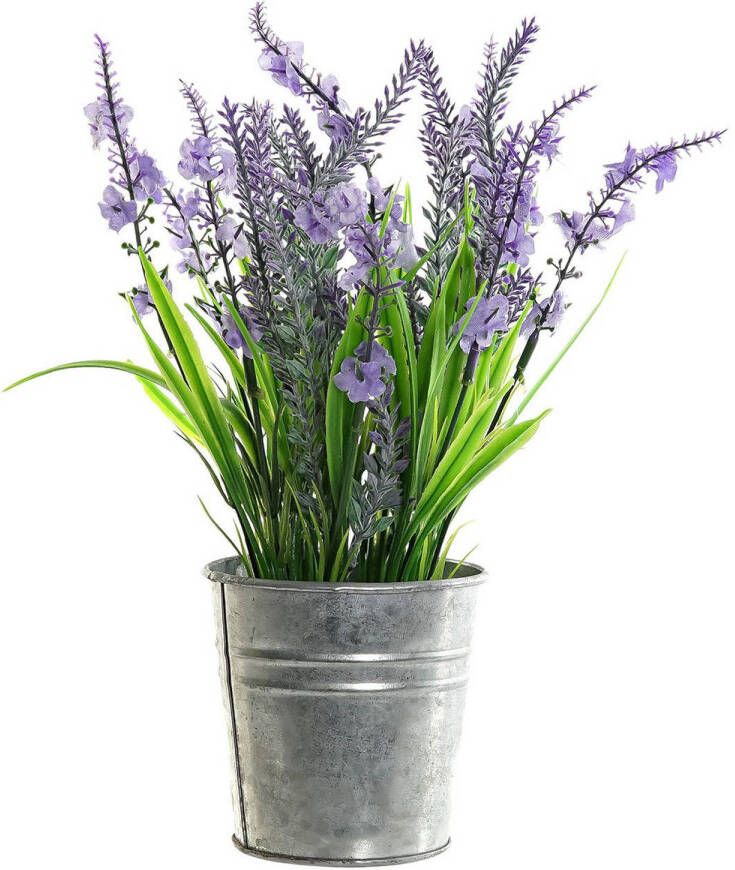 Items Lavendel kunstplant kamerplant paars in grijze sierpot H28 cm x D18 cm Kunstplanten