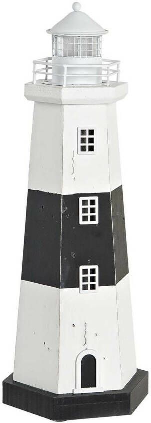 Items Maritieme decoraties beeldje Vuurtoren Hout 16 x 42 cm wit zwart met LED lampje Beeldjes