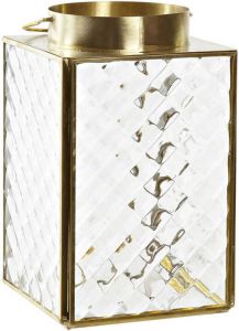 Items Metalen theelichthouder windlicht goud met glas 17 cm Waxinelichtjeshouder Kaarsenhouder Windlichten