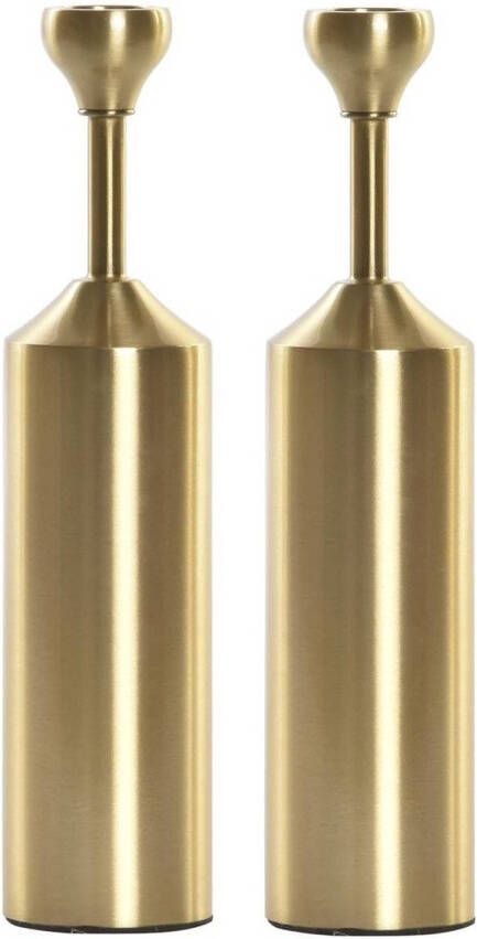 Items Set van 2x stuks luxe kaarsenhouder kandelaar goud metaal 5 x 5 x 22 cm Kandelaars voor dinerkaarsen kaars kandelaars