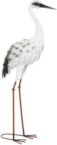 Items Tuin decoratie dieren vogel beeld Metaal Reiger 18 x 97 cm buiten wit Beeldjes