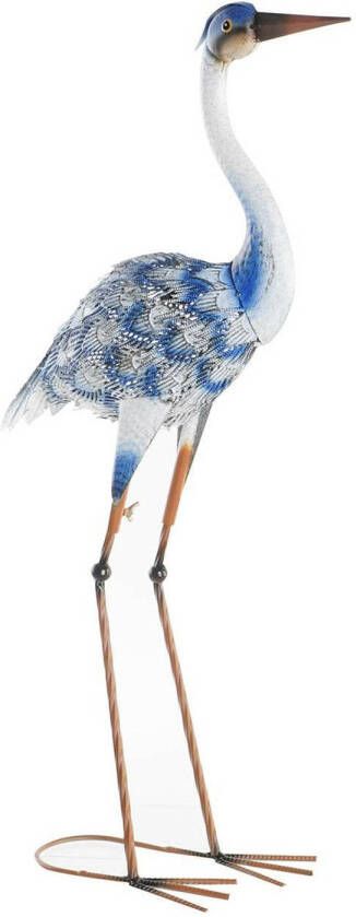 Items Tuin decoratie dieren vogel beeld Metaal Reiger 42 x 80 cm buiten blauw Beeldjes