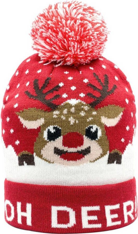 JAP Christmas JAP Kerstmuts Oh deer Beanie Volwassenen en kinderen Rood