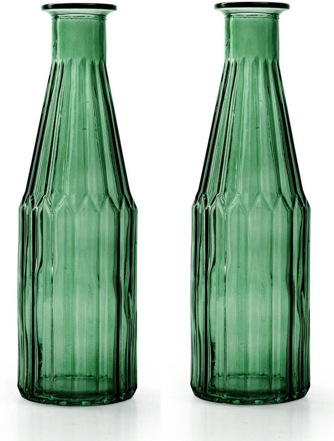 Merkloos Jodeco Bloemenvaas Marseille 2x Fles model glas groen H25 x D7 cm Vazen