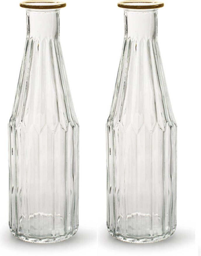 Merkloos Jodeco Bloemenvaas Marseille 2x Fles model glas transparant goud H25 x D7 cm Vazen