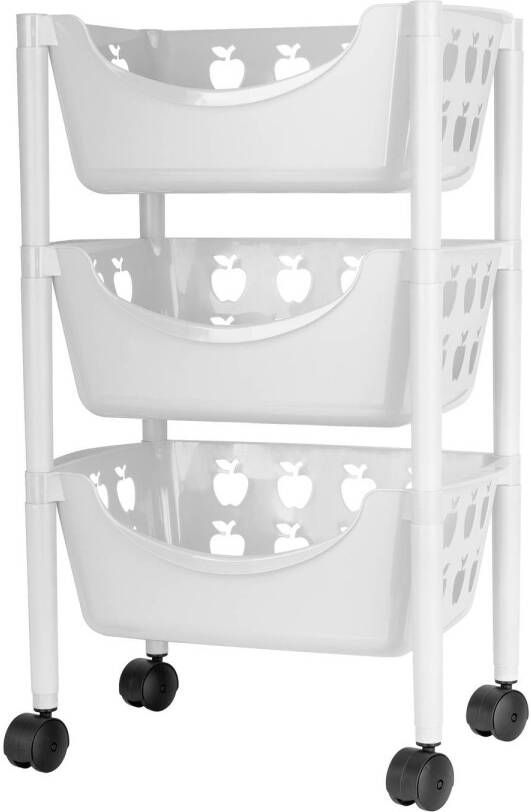 Juypal Hogar Juypal Keukentrolley met appelmotief 3-laags wit kunststof 45 x 29 5 x 70 5 cm Opberg trolley