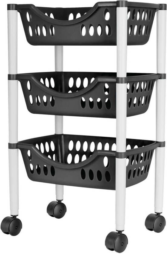 Juypal Hogar Keukentrolley 3-laags grijs wit kunststof 39 x 26 5 x 66 5 cm Opberg trolley