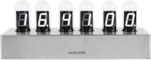 Karlsson Tafelklok Cathode Geborsteld Staal Wit LED 28x7 5x11cm