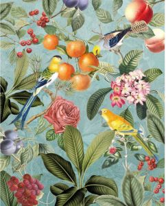 Komar Fotobehang Birds and Berries gedessineerd botanisch in bloemmotief vlies wand plafond schuin (set 1 stuk)