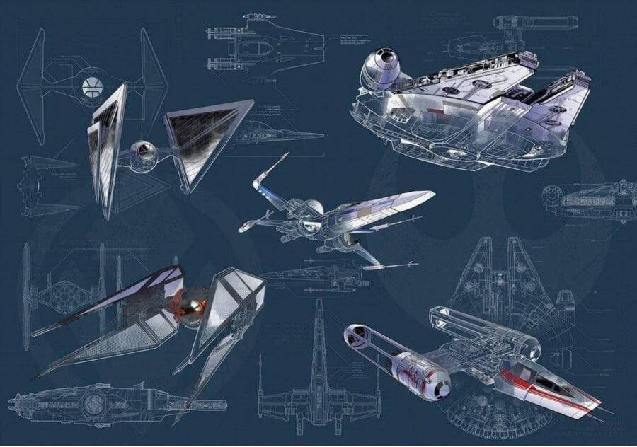 Komar Vliesbehang Star Wars Blueprint dark 400x280 cm (breedte x hoogte) (set)