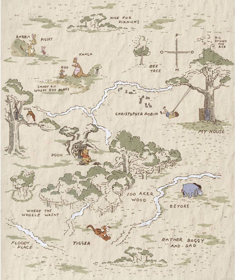 Komar Fotobehang Winnie Pooh Map 200x240cm Vliesbehang