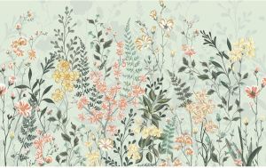 Komar Fotobehang Hay Meadow gedessineerd botanisch in bloemmotief vlies wand plafond schuin (set 1 stuk)