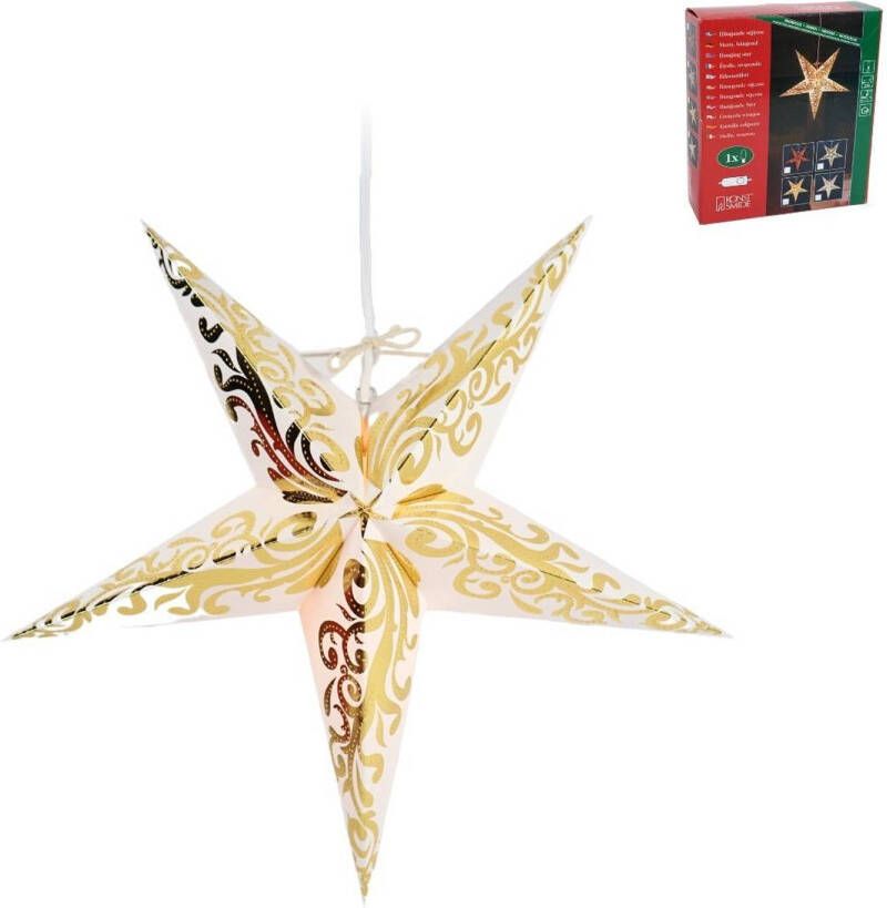 Konstsmide Hangende kerstster Diameter 45 cm Inclusief Verlichtingskabel Goud & Wit