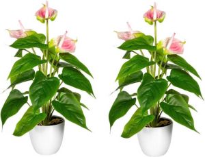 Kopu 2 stuks Anthurium Roze Kunstplant 40 cm Flamingoplant Roze