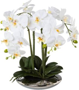 Kopu Kunstplant Orchidee 4 takken 41cm in Zilveren Schaal Wit