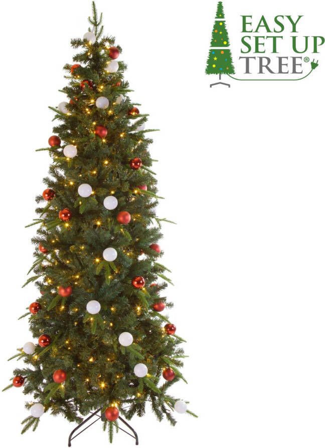Kopu Shops Kerstboom met versiering Easy Set Up Tree LED Avik Decorated Red 180 cm Luxe uitvoering 240 Lampjes