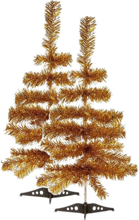 Krist+ 2x stuks kleine gouden kerstbomen van 60 cm Kunstkerstboom