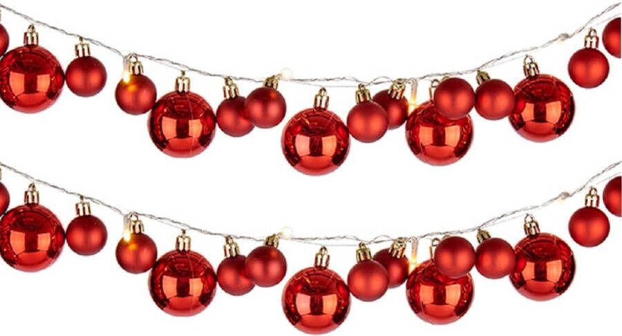 Krist+ 2x stuks verlichte kerst guirlandes slingers met 93 LED kerstballen rood Guirlandes