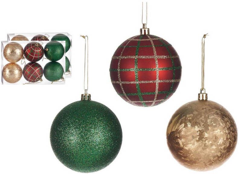Krist+ kerstballen 12x st rood groen goud kunststof gedecoreerd Kerstbal