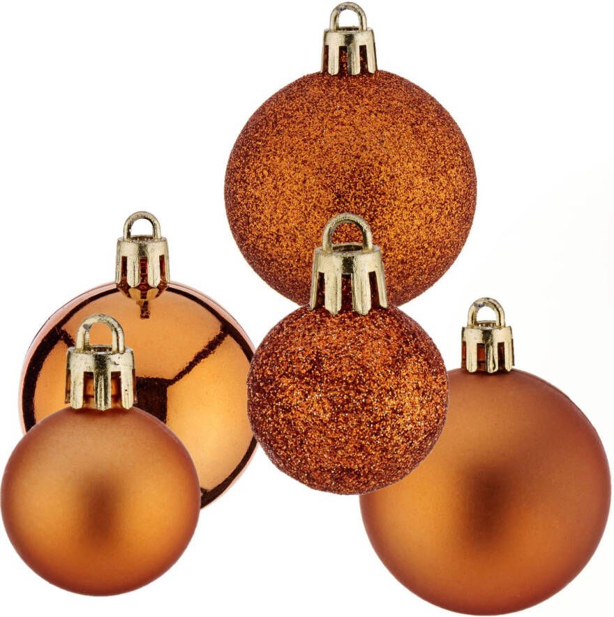 Krist+ Kerstballen 24x st oranje 3 en 5 cm kunststof Kerstbal