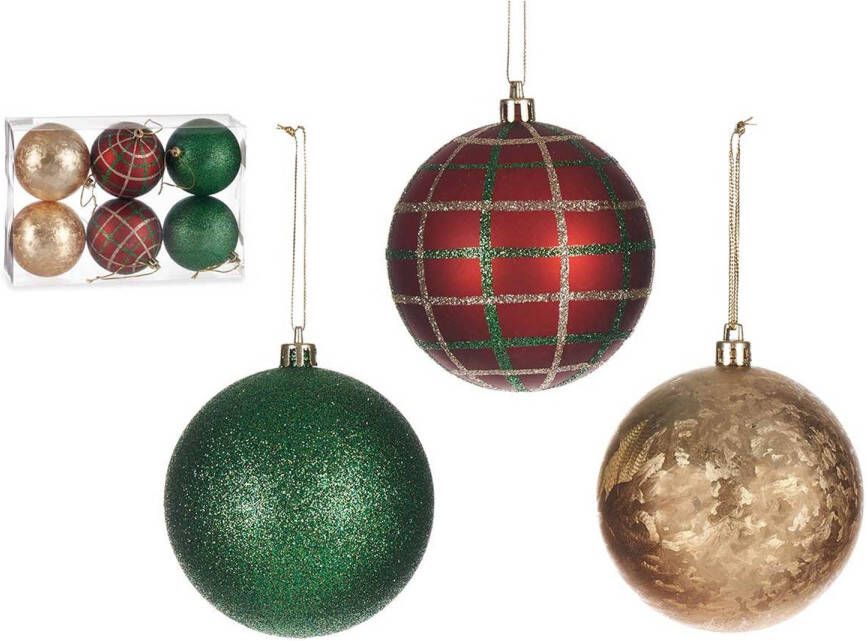 Krist+ kerstballen 6x st rood groen goud kunststof gedecoreerd Kerstbal