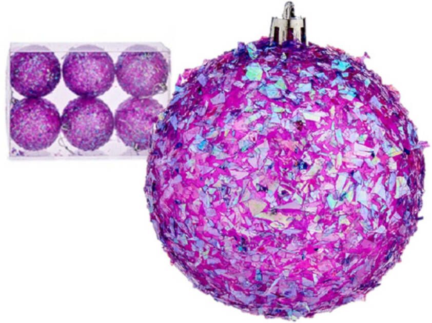 Krist+ kerstballen 6x stuks paars kunststof glitter Kerstbal