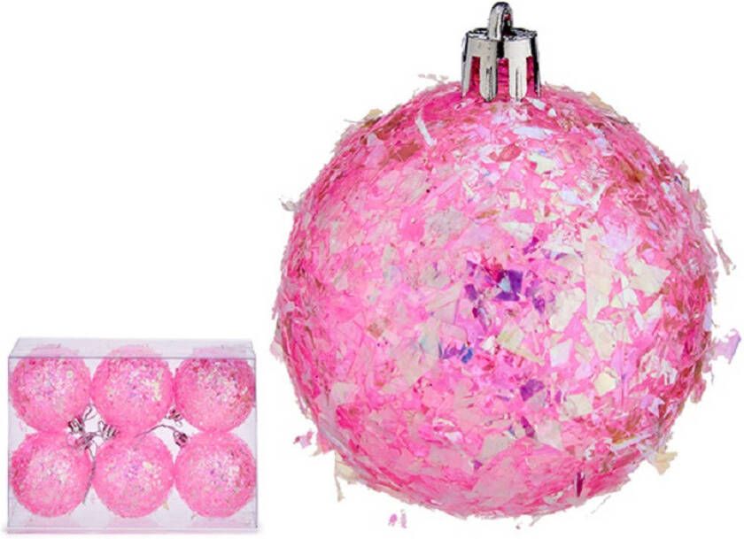 Krist+ kerstballen 6x stuks roze kunststof glitter Kerstbal