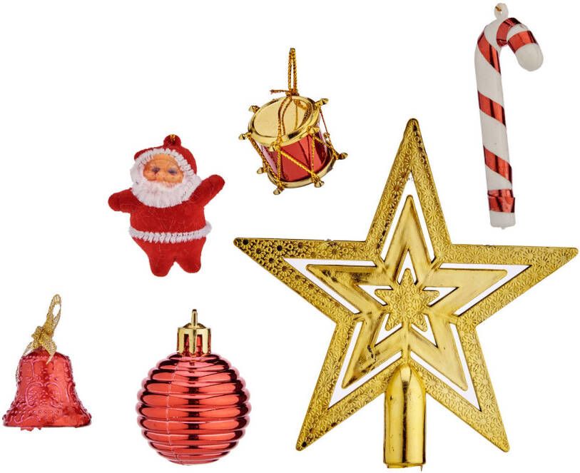 Krist+ kerstornamenten 24x met piek rood goud voor mini kerstboom Kerstbal