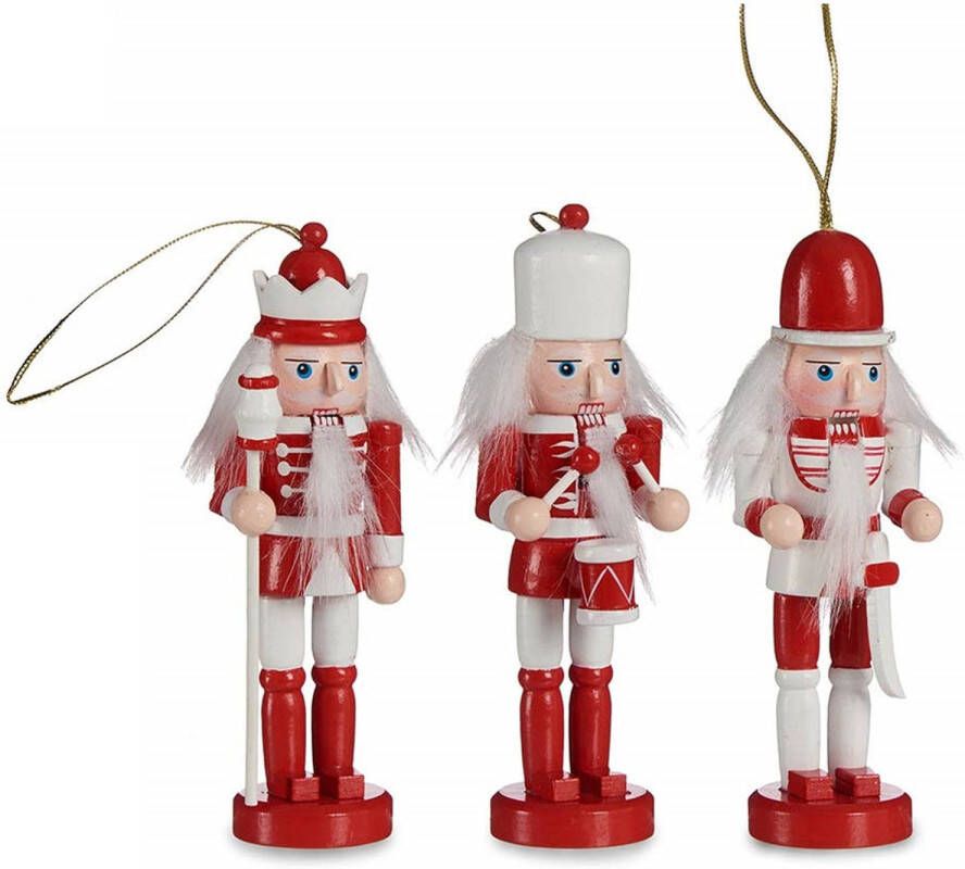 Krist+ kerstornamenten notenkrakers 3x st- rood wit 12 5 cm hout Kersthangers