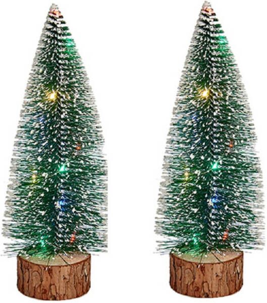 Krist+ Kleine decoraties kerstboompjes 2x stuks 25 cm met licht Kerstdorpen
