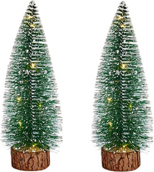 Krist+ Kleine decoraties kerstboompjes 2x stuks 25 cm met licht Kerstdorpen