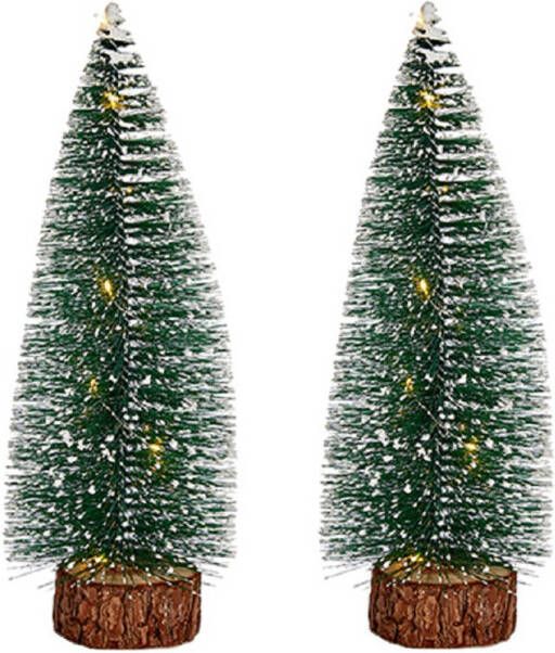 Krist+ Kleine decoraties kerstboompjes 2x stuks 30 cm met licht Kerstdorpen