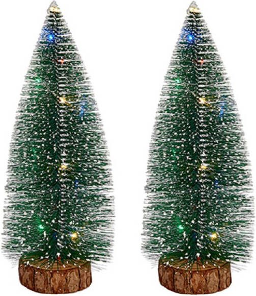 Krist+ Kleine decoraties kerstboompjes 2x stuks 35 cm met licht Kerstdorpen