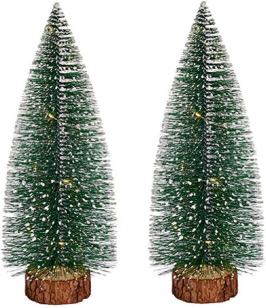 Krist+ Kleine decoraties kerstboompjes 2x stuks 35 cm met licht Kerstdorpen