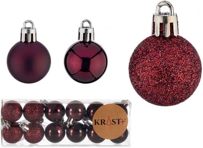 Krist+ mini kerstballen 12x stuks wijn bordeaux rood kunststof -3 cm Kerstbal