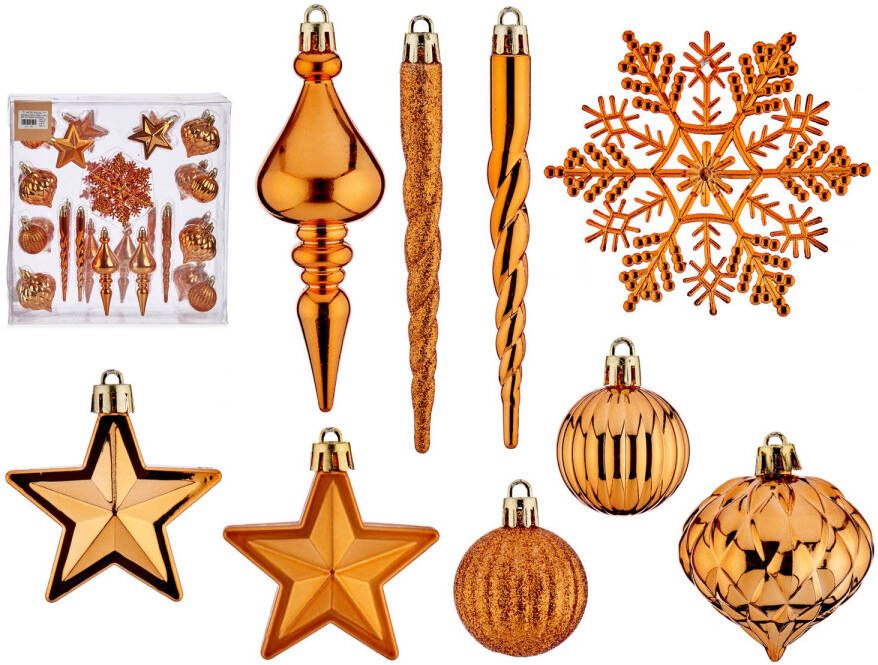Krist+ ornamenten set 32x oranje kunststof Kersthangers