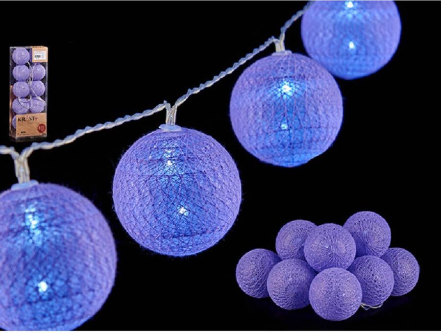 Krist+ verlichting snoer 10 bollen lila paars 150 cm- batterij Lichtsnoeren